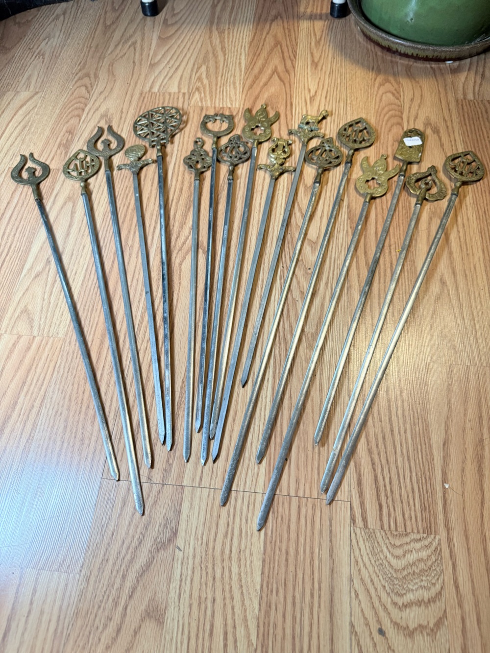Vintage Tarzan Inox Turkey Set of 17 Stainless Steel & Brass Shish Kabob Skewers